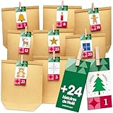 GAUDER Calendrier de l’Avent à remplir – 24 sachets en papier kraft brun (18 x 22 x 6...