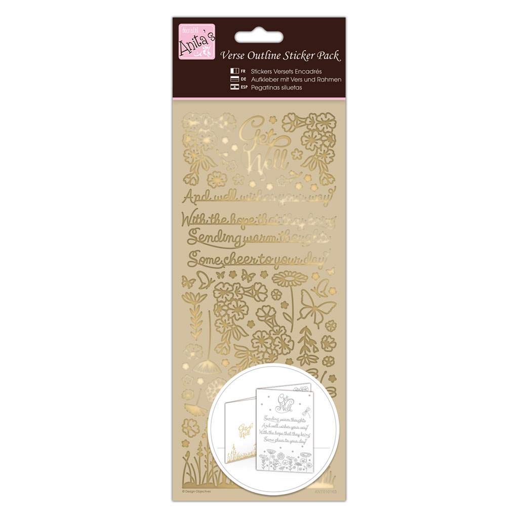 Anitas Outline Stickers, Verses, Get Well, Gold, For Scrapbooking, Card Making, Kids Play, Homework, Art, Craft, Embelish, Decorative, Paper, Card, Glass, Metal, Plastic, Foam