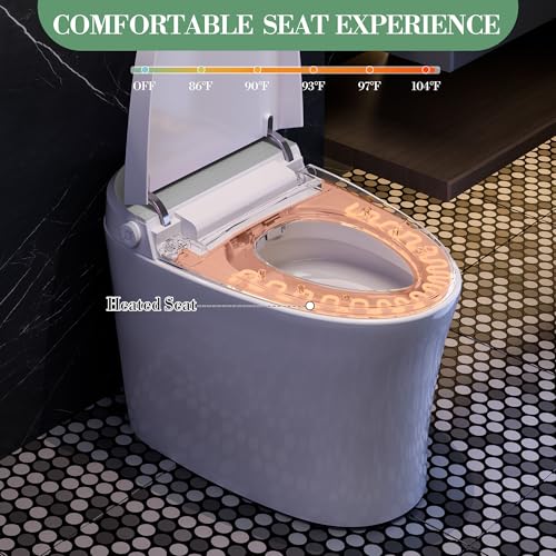Inodoro inteligente blanco, cerámica y plástico, tapa automática con sensor, descarga sin tocar con sensor de pie y al levantarse, asiento calefactado, luz nocturna, lavado femenino, control remoto, inodoro monobloque alargado miniatura 6