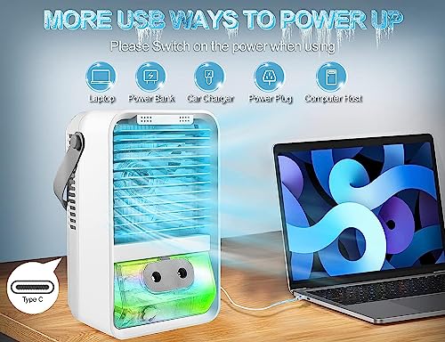 Portable Air Conditioners Fan, Evaporative Mini Air Cooler With 3 Speeds 7 Colors, Misting Humidifier Personal Air Cooler Touch Screen Desktop Cooling Fan With Large Water Tank For Home Room Office #TOP6