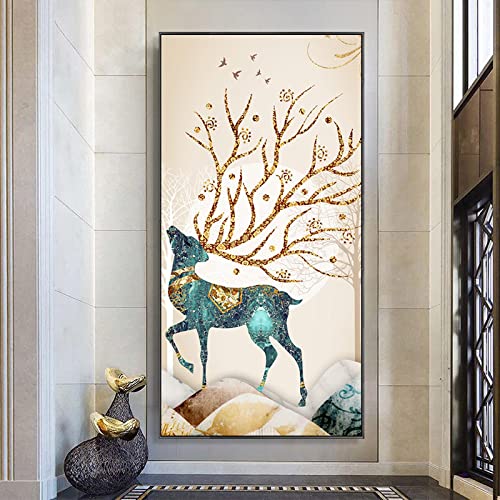 Lienzo de ciervo dorado abstracto, cuadro decorativo moderno de 50x100cm