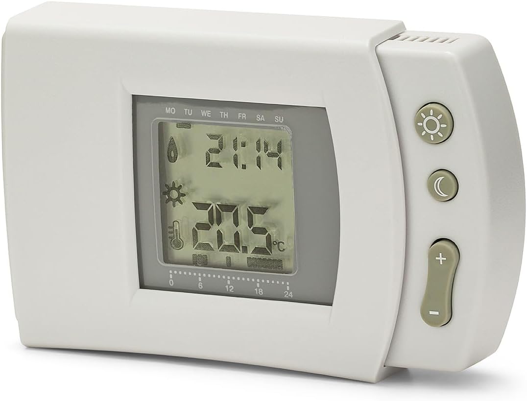 Front view of the Velamp Programmable Digital Chronothermostat showing the LCD display and control buttons.