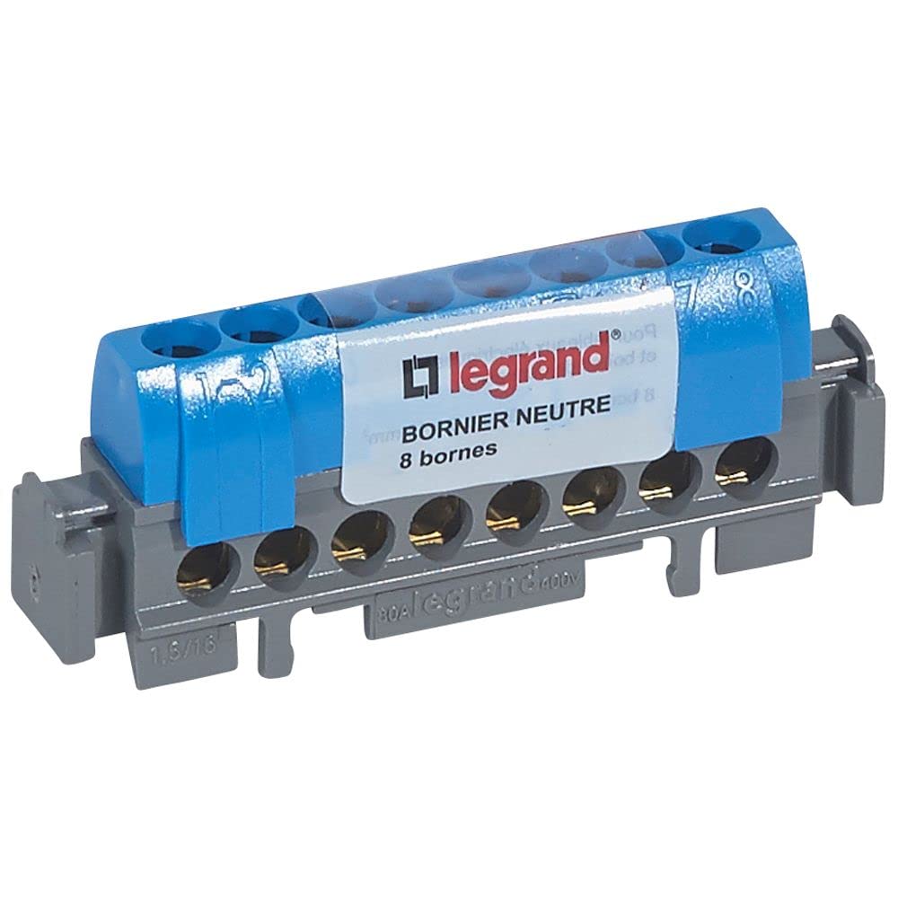 Legrand - Bornier de neutre - 8 bornes pour câble 1,​5mm² à 16mm² - bleu