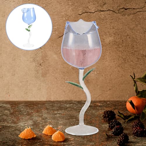 Copa de vino azul de vidrio con flores POPETPOP 8