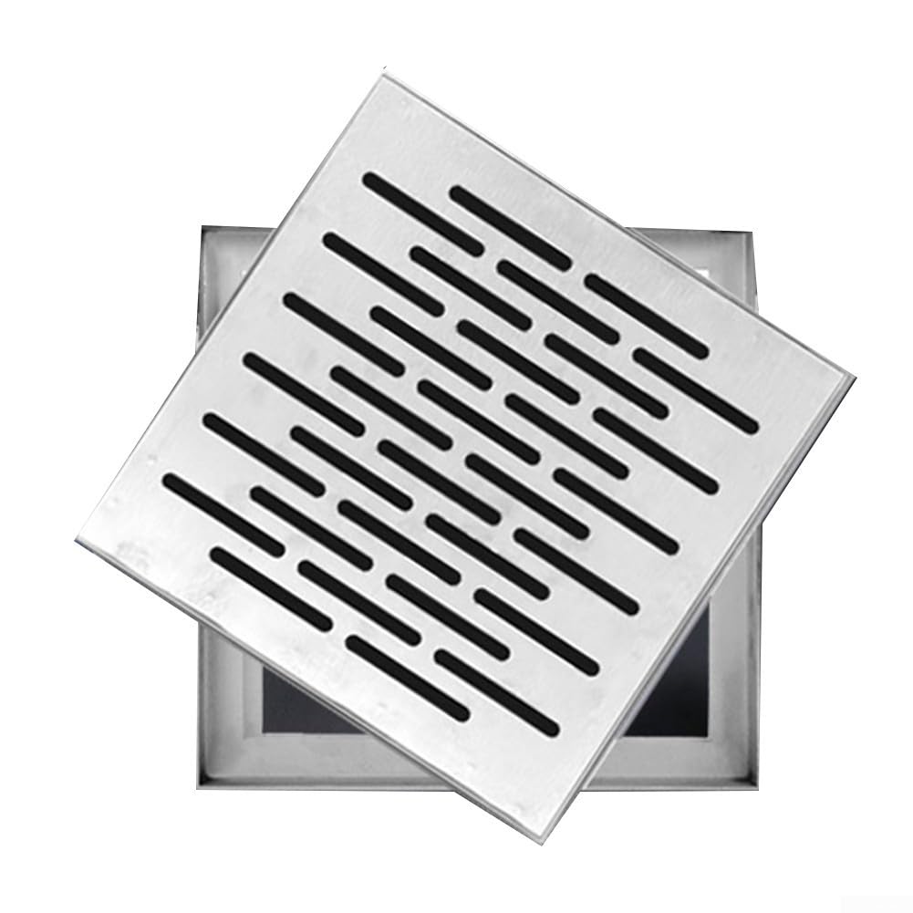 Copertura per scarico a pavimento in acciaio inox con telaio, antiscivolo, design multi-foro per drenaggio rapido, griglia esterna per strade, scuole e piazze (150 x 150 x 20 mm)