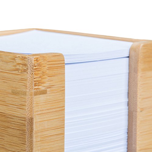 Relaxdays Zettelbox Bambus, Zettelkasten Holz, Notizzettel Halter, 900 Blatt, H x B x T: 10,5 x 10,5 x 10,5 cm, natur