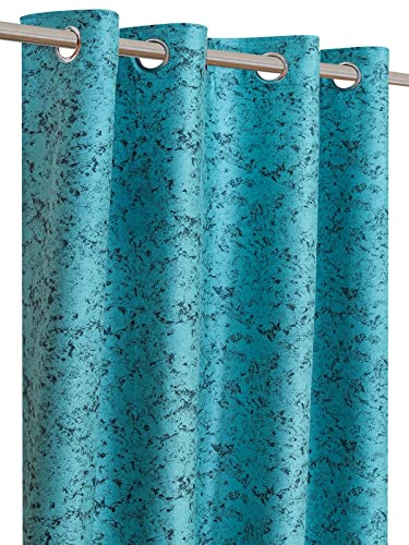 Image of ROMEE Beautiful Texture Pattern Luxurious Polyester Fabric, Long Door Curtain 9 Feet Set of 2 - for Living Room, Bedroom - Upgrade Your Home Curtains for Long Door (Teal Green)