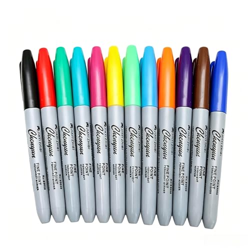 Lot de 12 Marqueurs Dermatologiques pour Tattoo, Stylos à Pointe Fine pour Esquisses sur Peau, Encre Temporaire Lavable pour Repérage de Piercing et Dessins...