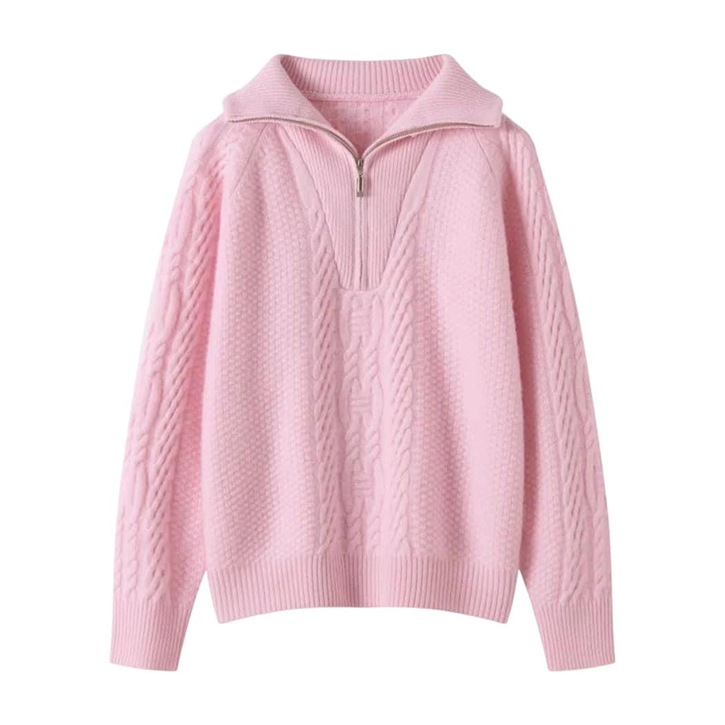 Womens Turn-Down Collar Sweater Loose Fit Twist Flower Design Soft Thickened Cozy Outerwear Winter