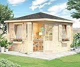 Alpholz 5-Eck Gartenhaus Monica Royal aus Massiv-Holz | Gerätehaus mit 28 mm Wandstärke | Garten Holzhaus inklusive Montagematerial | Geräteschuppen Größe: 350 x 350 cm | Spitzdach