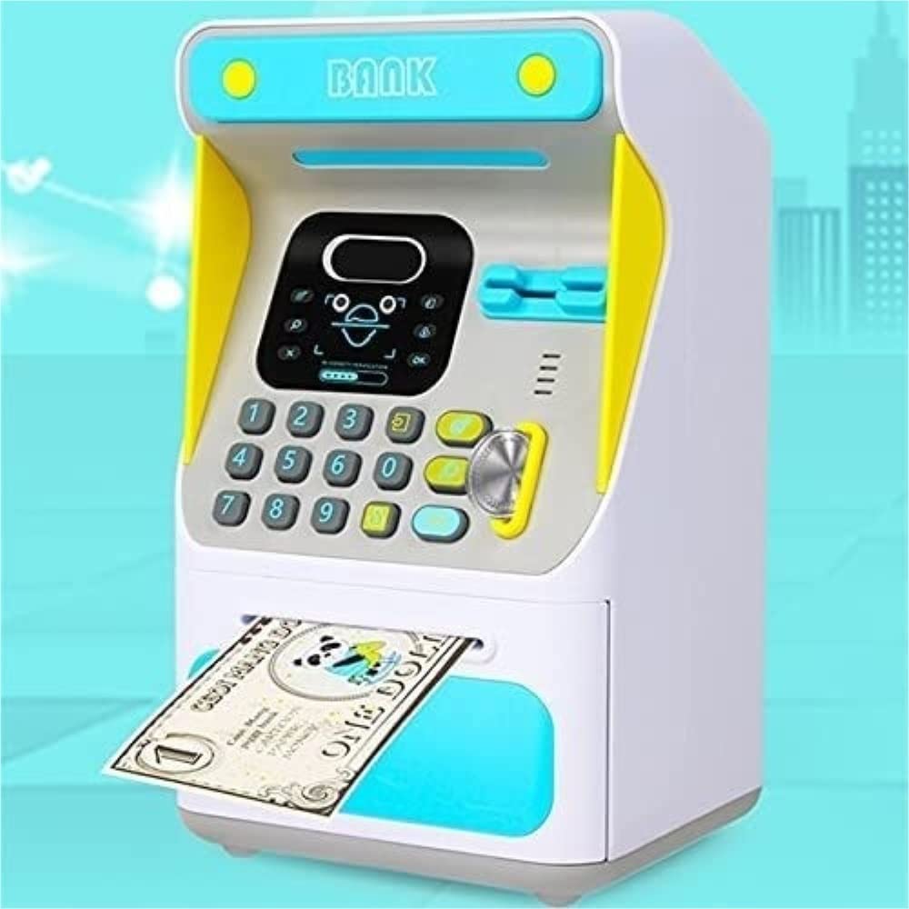 Tirelire Tirelire Électronique Compte ATM for Stocker des Pièces De Monnaie Billets Banque Coffre-Fort Reconnaissance Faciale Simulée Boite Épargne(Rosa)