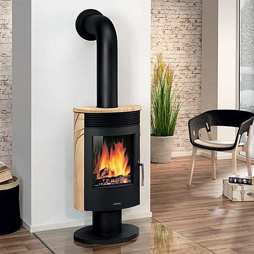 Preisvergleich Produktbild JUSTUS Kaminofen Seeland, drehbar (5 kW) Verkleidung Sandstein, Korpus Schwarz