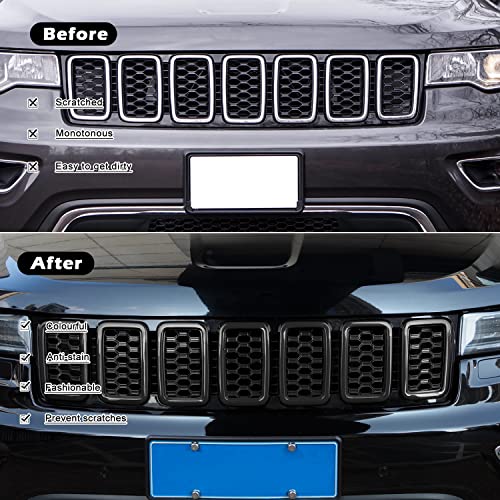 Grill Inserts Rings Covers For Jeep Grand Cherokee 2017 2018 2019 2020 2021 Honeycomb Grill Mesh Exterior Accessories Cover Overlay Kit,Not Fit SRT, Trackhawk, or 2021 Grand Cherokee L Models(Black)