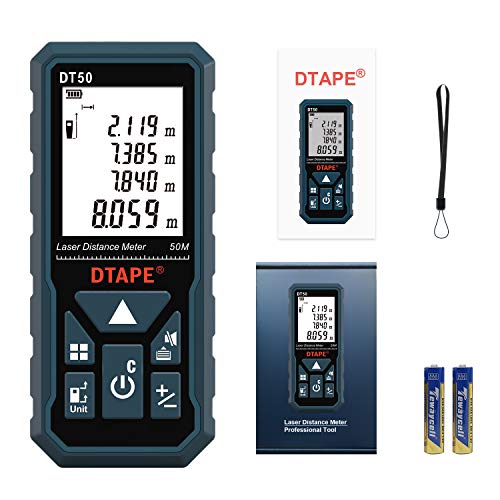 Laser Measure 165ft, DTAPE DT50Laser Distance Meter 50M, Portable Handle Digital Measure Tool Range Finder, Larger Backlit LCD 4 Line Display IP54 Shockproof