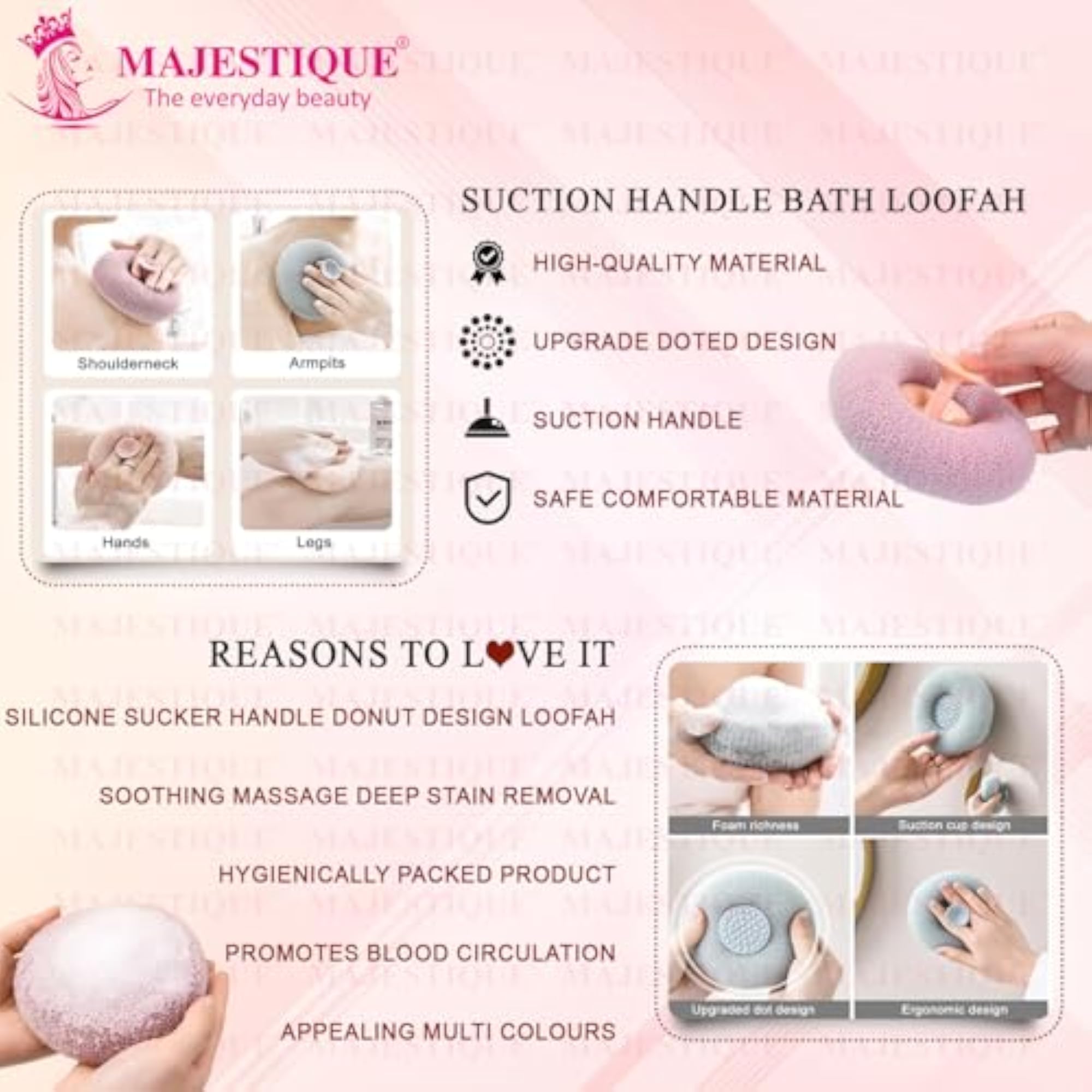 Loofah for Bathing with Suction Handle, Body Scrubber