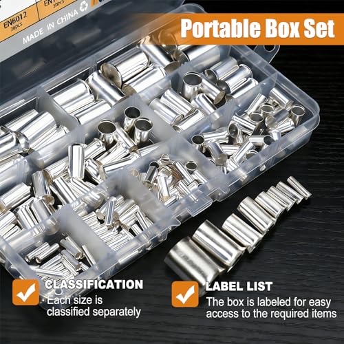 Image of mankk 166pcs Wire Ferrules Kits AWG(1 /0 2 /0 2 4 6 8 10 12) Silver Plated Copper Crimp Terminal Connector Sleeves Insulated Cord Pin End Terminal M-020