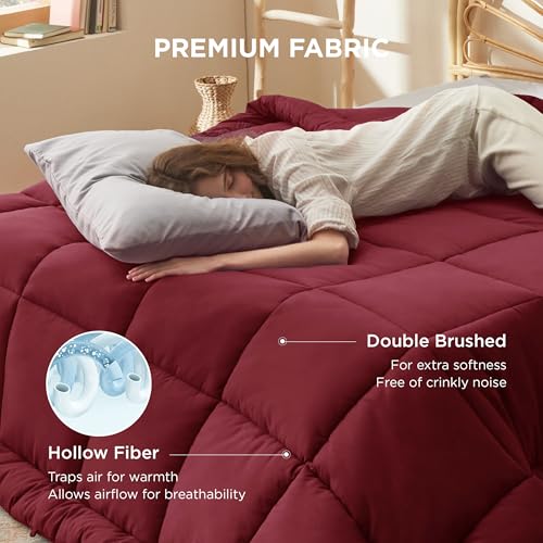 Image of Bedsure Comforter Duvet Insert - Quilted Comforters Queen Size, All Season Duvet, GentleSoft Down Alternative Bedding Blanket, with 8 Tabs, Gifts for Women /Men, Red, Queen 88 x 88 Inches