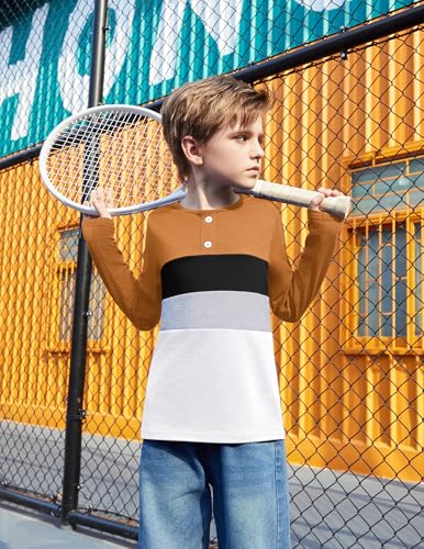 Arshiner Kids Boys Henley Shirts Cotton Long Sleeve Crewneck T-Shirts Color Block Tee Tops 3-12 Years2