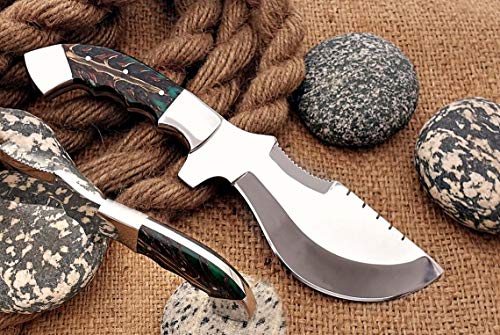 KE-01116-HK Custom and Handmade D2 Steel Hunting Tracker Knife with Steel Bolster and Resin Handle with Leather Sheath