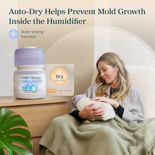 Image of Levoit Evaporative Humidifiers for Bedroom Baby, Dual Air and Water Filters | Separate Sensor, Blue Light Free for Nursery Nightlight, Auto Dry, Smart Control & Alexa, Auto Mode, 3.8L Tank for 36H
