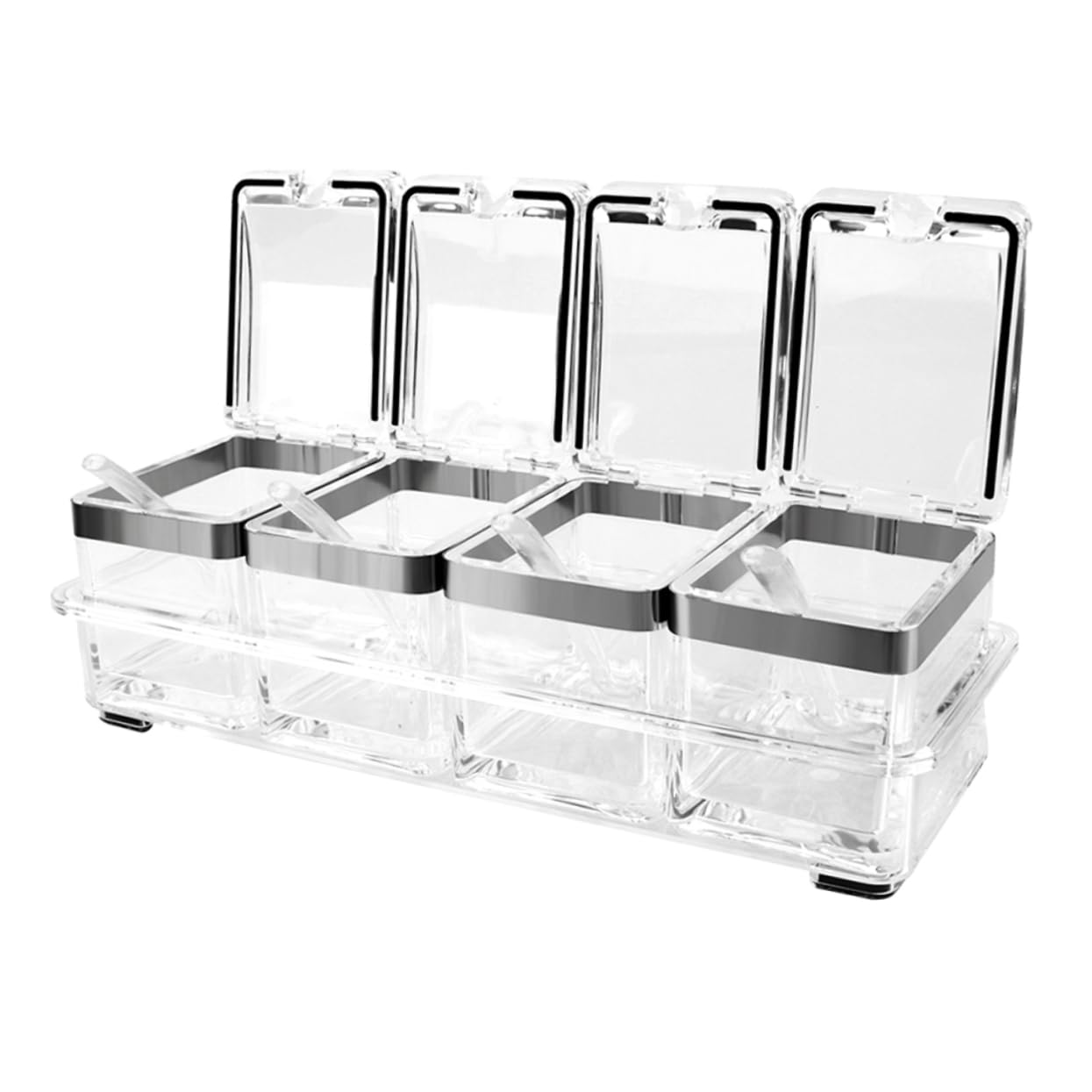 Luxshiny Gewürzbehälter Praktisches Küchenaufbewahrungsetui 4 Stück Acryl mit Deckel und Tablett Gewürzgläser für Salz und Gewürze als Einzugsgeschenk