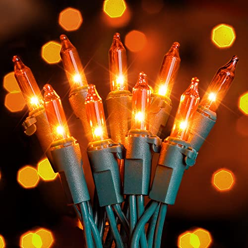 Hopolon Mini Orange Halloween Lights 2PACK Total 100Count 26FT Green Wire