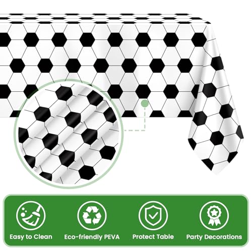 Image of Mulbozy 4 Pcs Soccer Tablecloths, Soccer Birthday Party Table Cloth