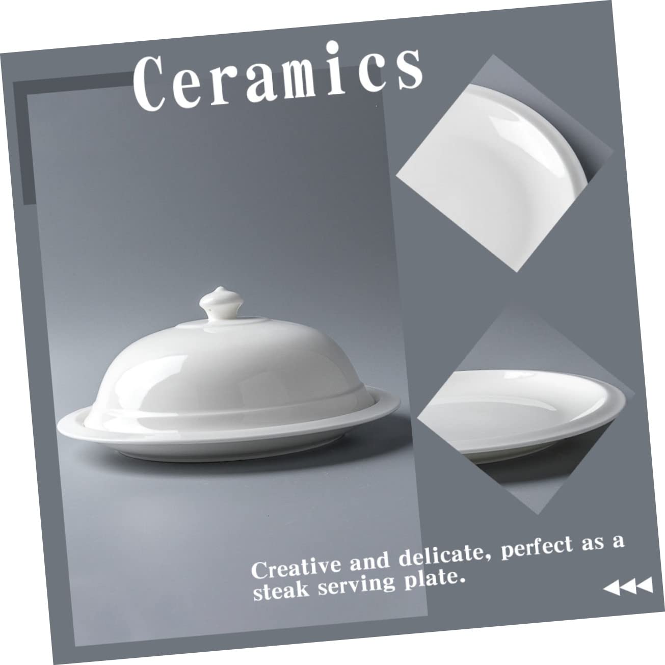 Cabilock Avec Cloche Porcelaine Plateau De Service Apéritifs Plat Pizza Fromage Pour Beurre Décoratif Frais Vaisselle Gardien Comptoir Steak Salade À La Française Noël Mariage