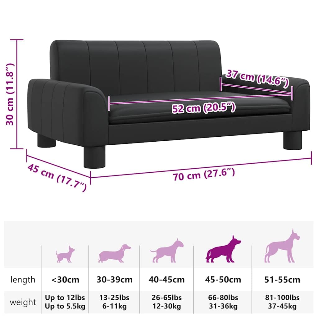 vidaXL Lit pour Chien, Canapé pour Animaux de Compagnie avec Cadre en Bois, Panier pour Chiots Maison Intérieur, Noir 70x45x30 cm Similicuir