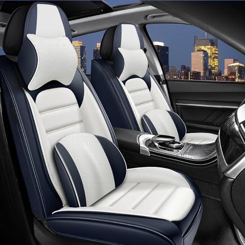 Image of Car Seat Cover for Chevy Chevrolet Trax 2024-2025, Nappa Leuther Seat Covers Waterproof Seat Protectors Luxury Cushions (Blue White,5 Seats Luxury)