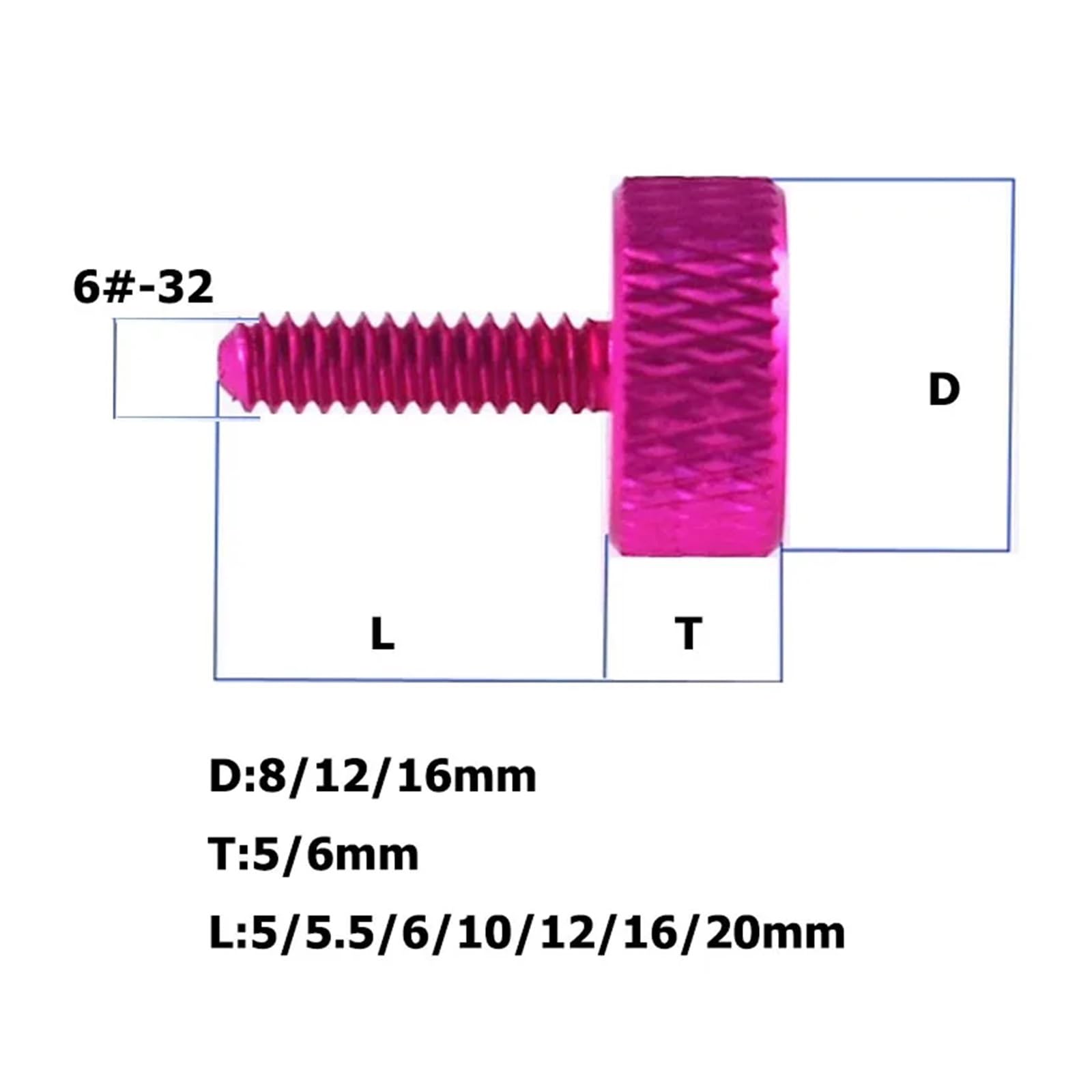 Generico 1-10 Pezzi 6#-32 Pannello Laterale colorato for Case del Computer Disco Rigido Vite a serraggio Manuale Lunghezza 5-20 mm Viti a Testa zigrinata in Alluminio(Silvery,10PCS_20MM)