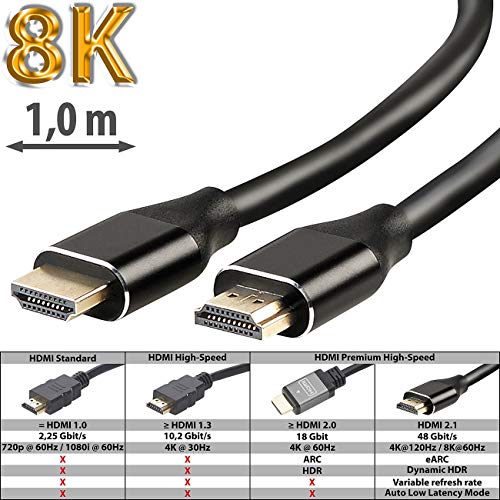 auvisio 8K-HDMI-Anschlusskabel: 3er-Set High-Speed-HDMI-2.1-Kabel, 8K, 3D, HDR, eARC, 48 Gbit/s, 1 m (Internetkabel f&uuml;r Fernseher, Monitorkabel)