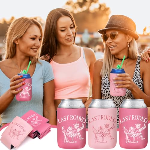 Image of SiliFine 12 Pcs Bachelorette Party Can Sleeves Bulk Coquette Bachelorette Party Decoration Cowgirl Can Sleeves for Bridal Shower Gifts(4 x 2.4 Inches,Last Rodeo)