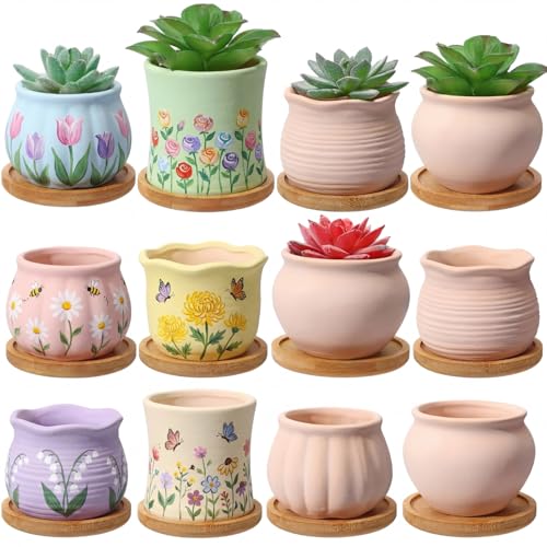 Maxdot 12 Sets 3 Inch DIY Ceramic Succulent Planters Pots to Paint Unpainted Ceramic Paintable...