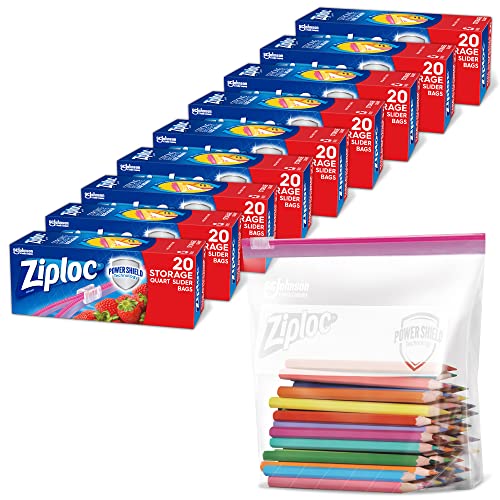 Image of Ziploc Quart Food Storage Slider Bags, Power Shield Technology for More Durability, 180 Count