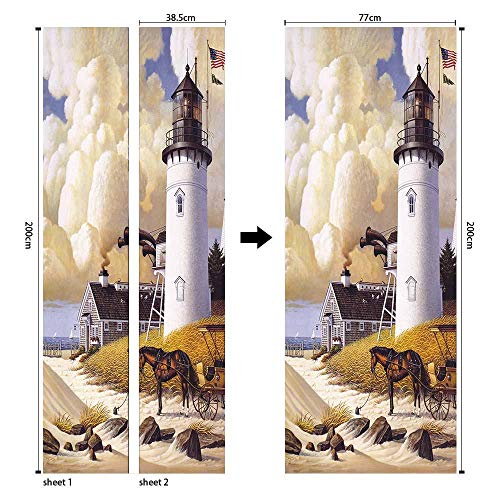 Door Sticker Wallpaper 3D English Country Lighthouse Door Mural Wall Decals Peel And Stick Removable Modern Art For Home Decor Door Decals 77Cmx200Cm #TOP1