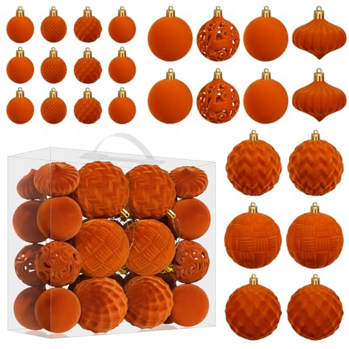 Miaikoe Velvet Christmas Ball Ornaments Set - 46 PC Plastique Boules d'arbre de Noël Tailles Assorties pour la décoration de la Maison de Vacances d'hiver (Orange)