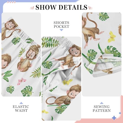 ZZXXB Tropical Monkey Palm Leaves Boys Long Pants Soft Trousers Elastic Waist Kids Lounge Bottoms with Pockets S-XL4