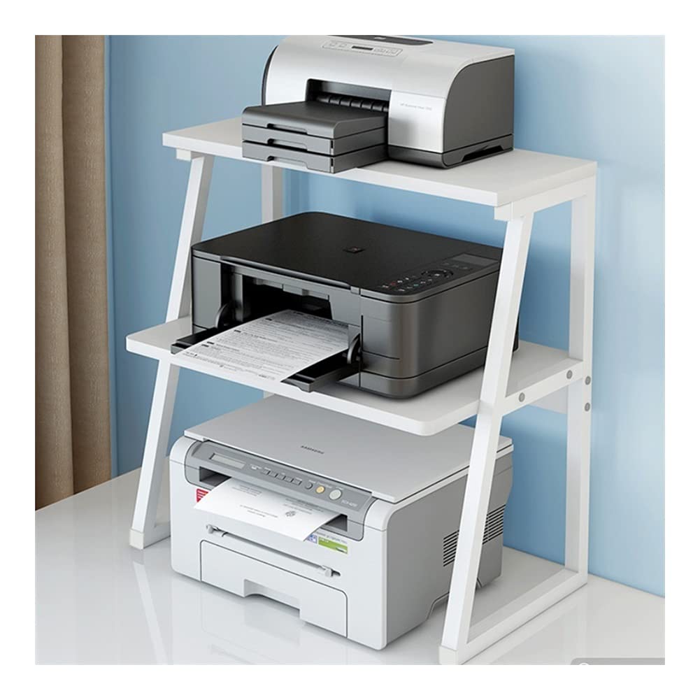 IEOWY Printer stand,White Desktop Printer Stand with Cabinet, 3-Layer Storage Shelf, Anti-Skid Feet, Printer Holder for Home Office Organization and Space Saving