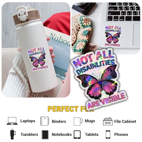 Image of (3Pcs) Not All Disabilities are Visible Butterfly Sticker, Dysautonomia Awareness Vinyl Sticker, Invisible Illness Stickers, Mental Health Decal for Laptop Water Bottle Phone Hard Hat 3 inch (Hologram)