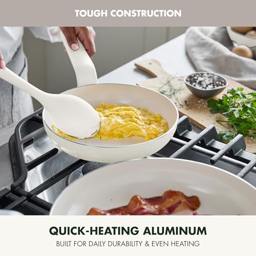 Image of GreenPan Rio Advanced 12 Piece Cookware Set, Ceramic Nonstick PFAS-Free Pots & Pans with Cooking Utensils, Induction Ready, Dishwasher & Oven Safe, Cream White