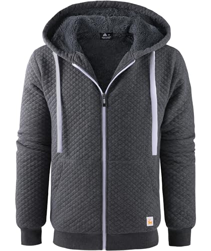 Image of GEEK LIGHTING Mens Fleece Lined Hoodies Zip Up Waffle Knit Thicken Hooded Sweatshirts Winter Jackets
