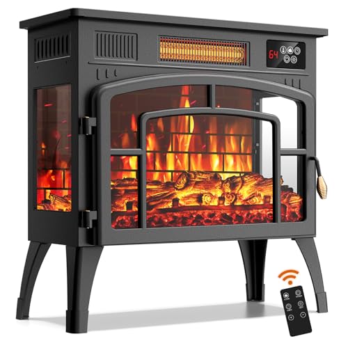 Kucreiheat Electric Fireplace Heater 23' w/Remote, 3D Flame Effects, 750/1500W Electric Heater Fireplace w/Timer, Overheat Protection, Energy Saving Electric Fireplace Stove for Indoor Use, Black