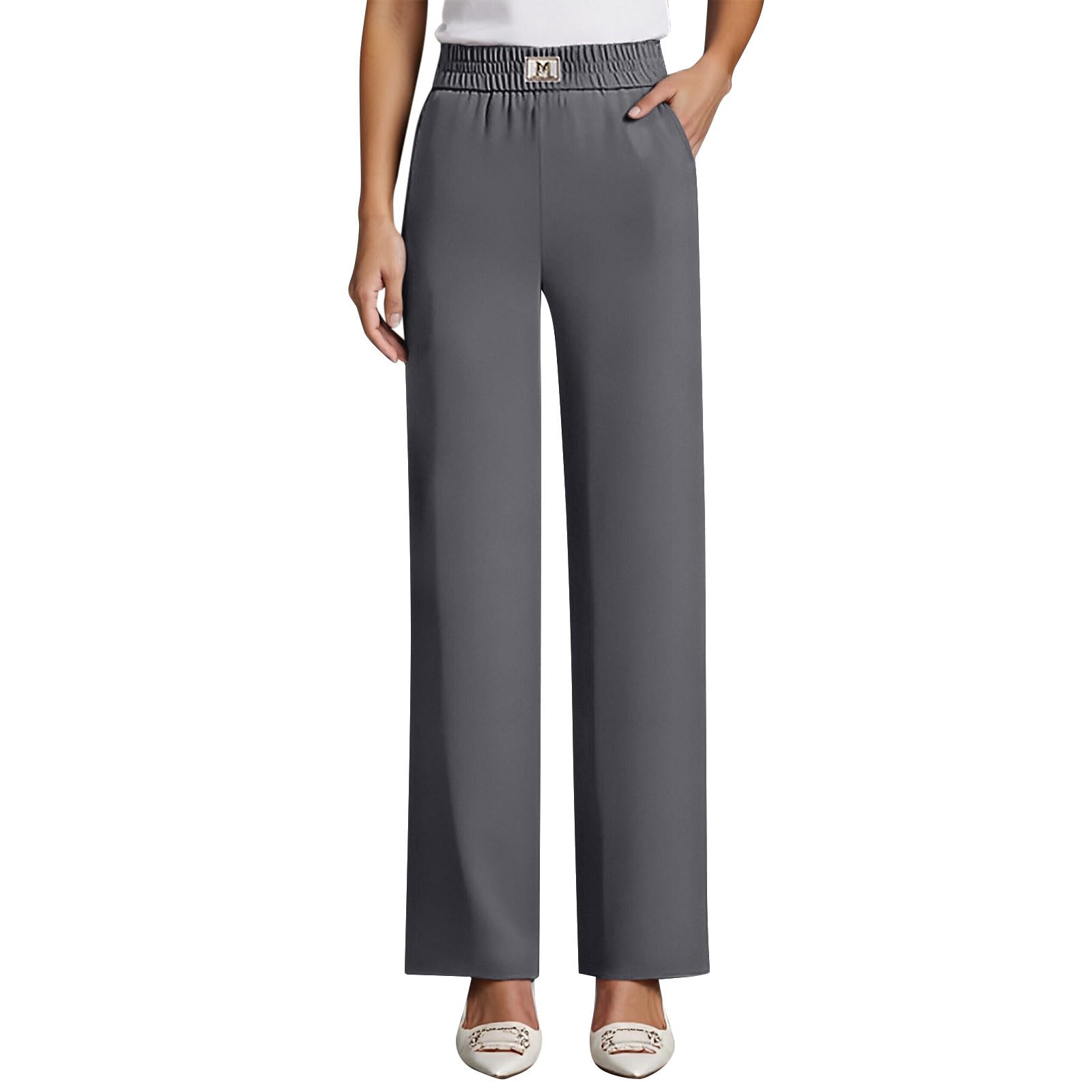 Drape High Rise Pull-On Stretch Pants for Womens Business Straight Leg Work Trousers Baggy Casual Fashion Pants