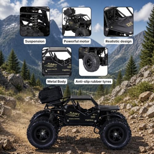 Image of Rock Crawler RC Car with Smoke Spray & LED Lights, 1:16 Scale Rechargeable Remote Control Monster Truck, High-Speed Off-Road Climbing with 5 Functions, Toy Car for Kids (Color as Per Stock)