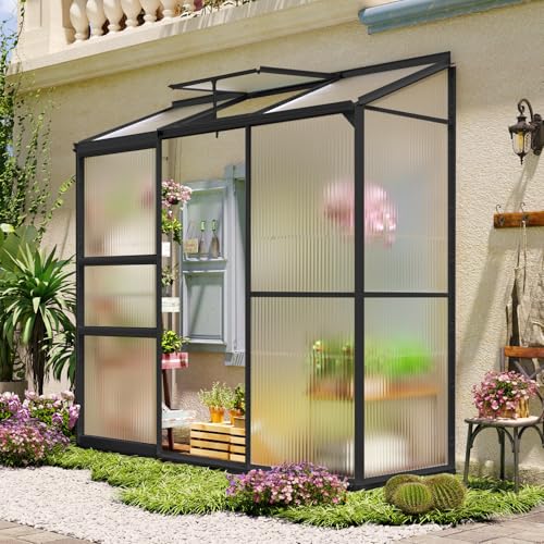 Showellgard 6x2ft Lean-to Polycarbonate Greenhouse,...