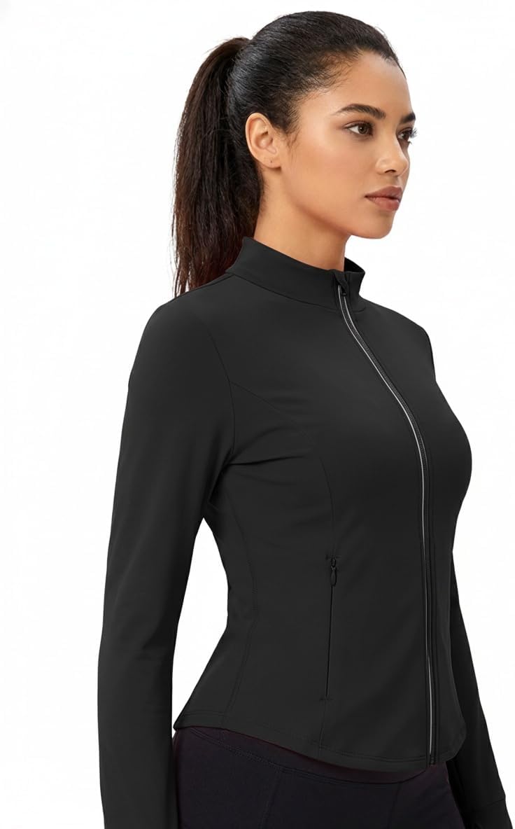 Auxo Workout Jackets for Woman Reflective UPF 50+ Zip Up Cropped Running Jacket Gym Yoga Tops with Pockets - Image 4