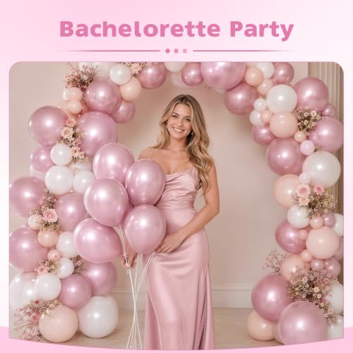 Image of Metallic Pink Balloons, 12 Inch Chrome Light Pink Latex Party Balloons | 30 Pack Pink Metallic Balloons for Birthday, Bridal Shower, Baby Shower, Gender Reveal, Boo Halloween Party Decorations