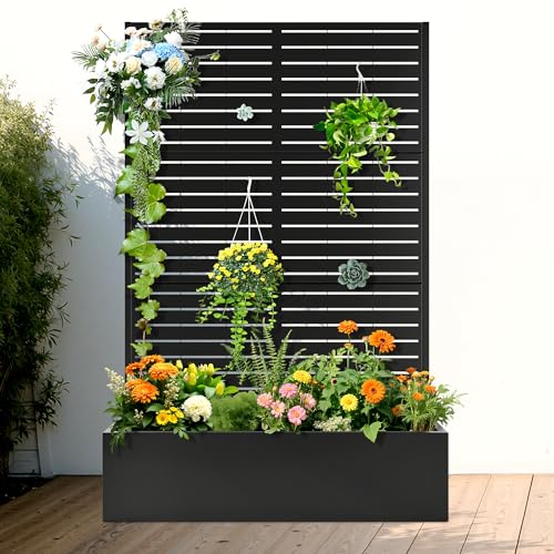 FENCY Metal Raised Garden Bed with Trellis, Metal Planter Box with Trellis, Garden Box for Climbing Plants Vegetable, 47