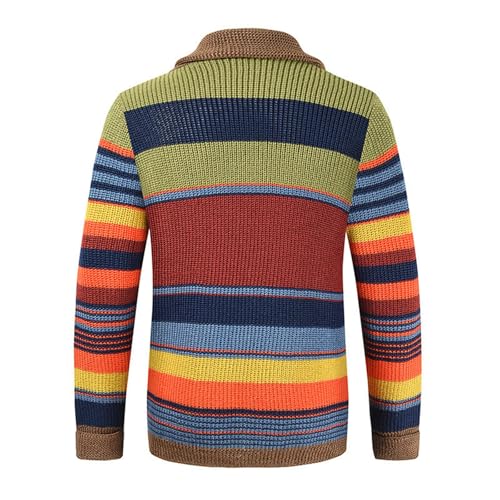 Mens Vintage Color Block Sweater Shawl Collar Button Knit Sweater, Autumn and Winter Lapel Color Block Knitted Cardigan2